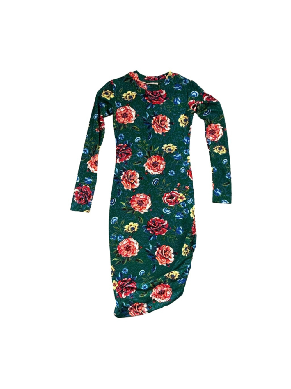 Zara Trafaluc Green Floral Ruched Midi Dress S